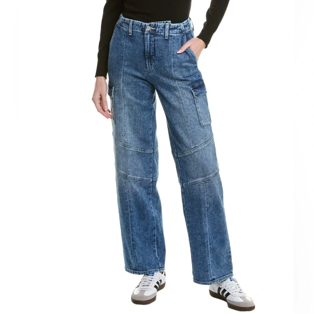 L’AGENCE Women’s Cargo Jeans Size 30 Blue Straight‎ Leg Utility Denim Cabincore